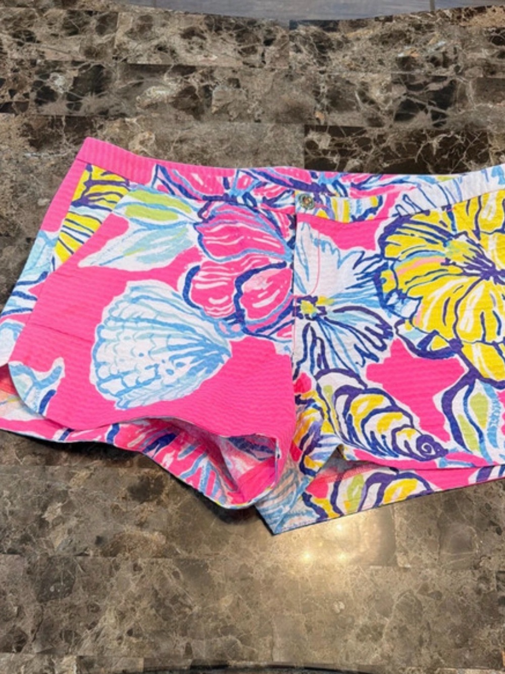Lilly Pulitzer Pink Floral Shell Print High Waist Shorts